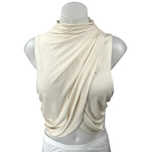 Significant Other Casey Cream Sleeveless Tulip Draped Jersey Blouse Crop Top 10
